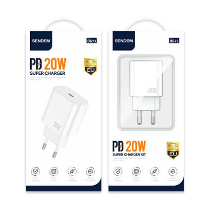 Chargeur Réseau Sendem OG73, 20W, 3A, 1 x USB-C, Blanc