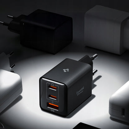 Spigen EE473EU Essential Netzladegerät, 47W, 3A, 1 x USB-A - 2 x USB-C, Schwarz ACH09465