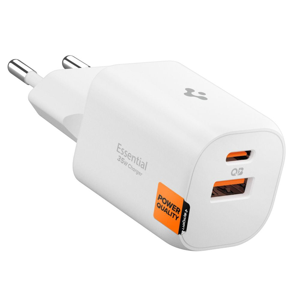 Spigen Essential Netzladegerät, 35W, 3A, 1 x USB-A - 1 x USB-C, Weiß