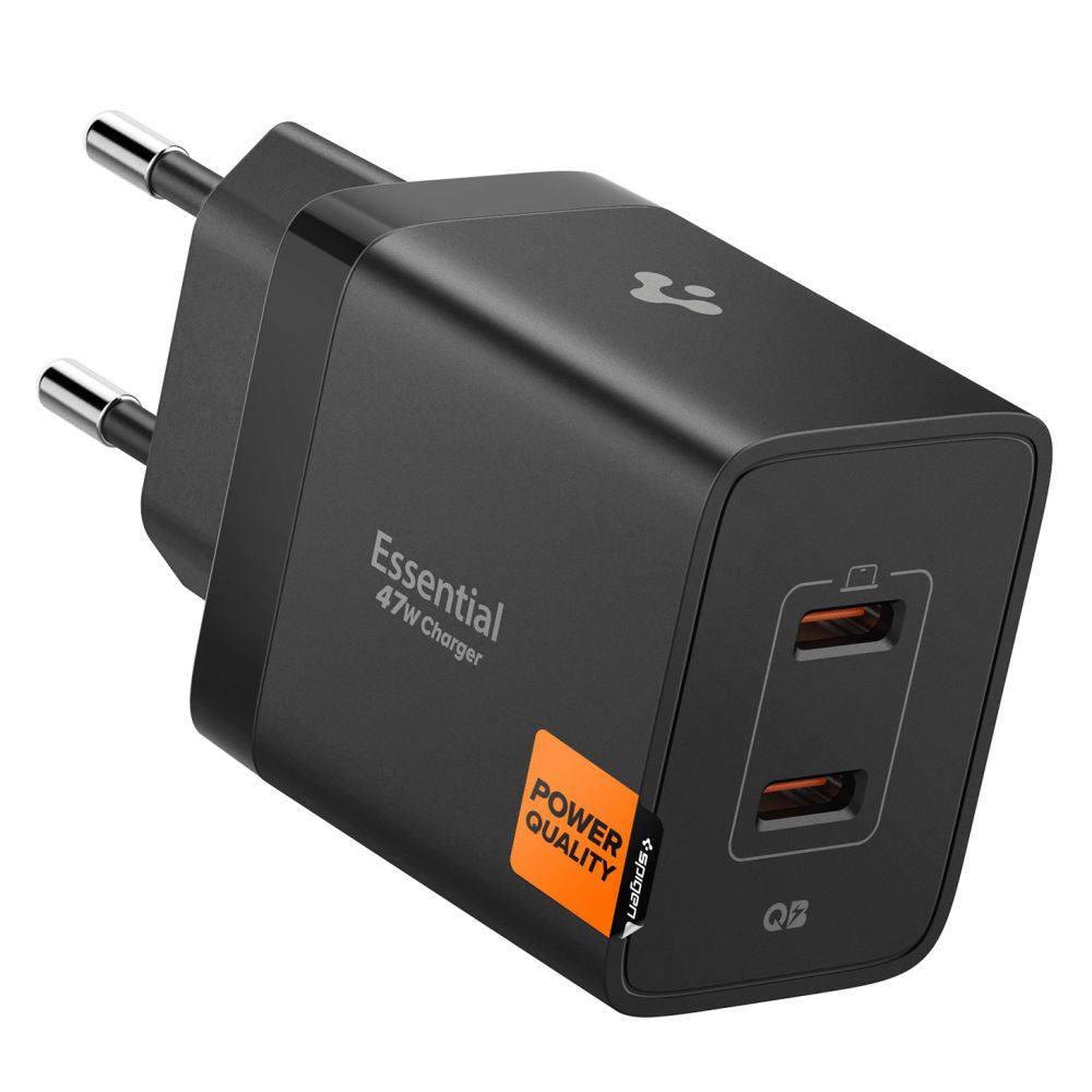 Spigen Essential Netzladegerät, 47W, 3A, 2 x USB-C, Schwarz