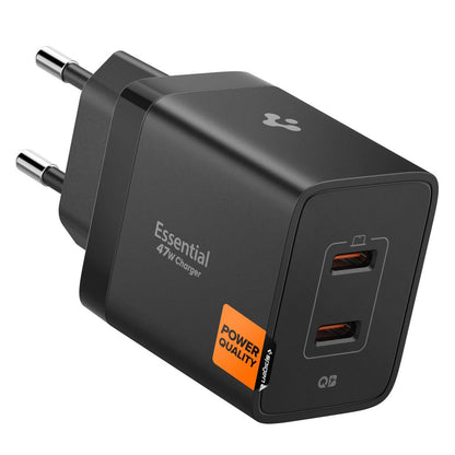 Spigen Essential Netzladegerät, 47W, 3A, 2 x USB-C, Schwarz