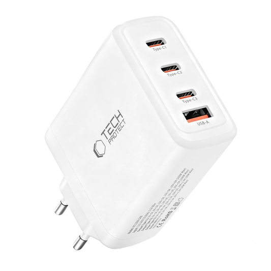 Netzladegerät Tech-Protect NC120W-GAN, 120W, 5A, 1 x USB-A - 3 x USB-C, Weiß