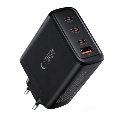 Chargeur Réseau Tech-Protect NC120W-GAN, 120W, 5A, 1 x USB-A - 3 x USB-C, Noir