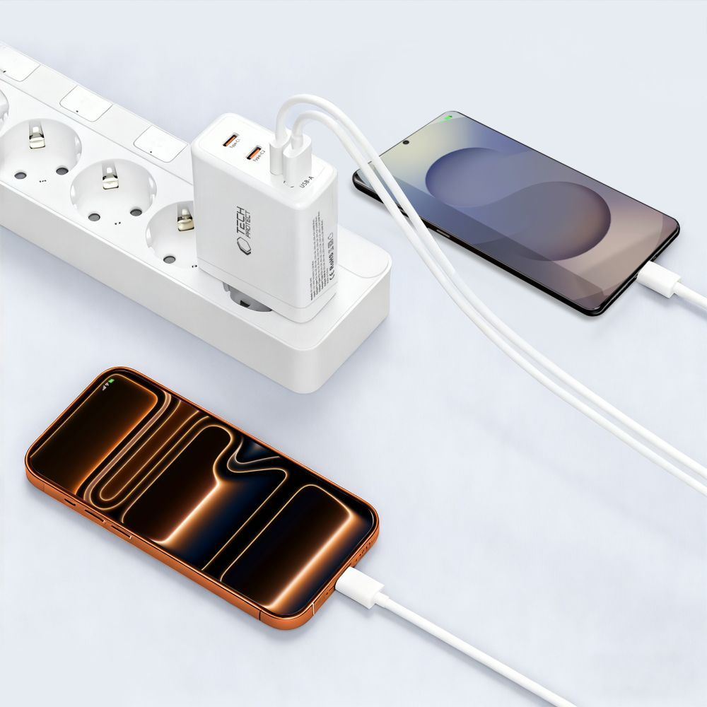 Netzladegerät Tech-Protect NC120W-GAN, 120W, 5A, 1 x USB-A - 3 x USB-C, Weiß