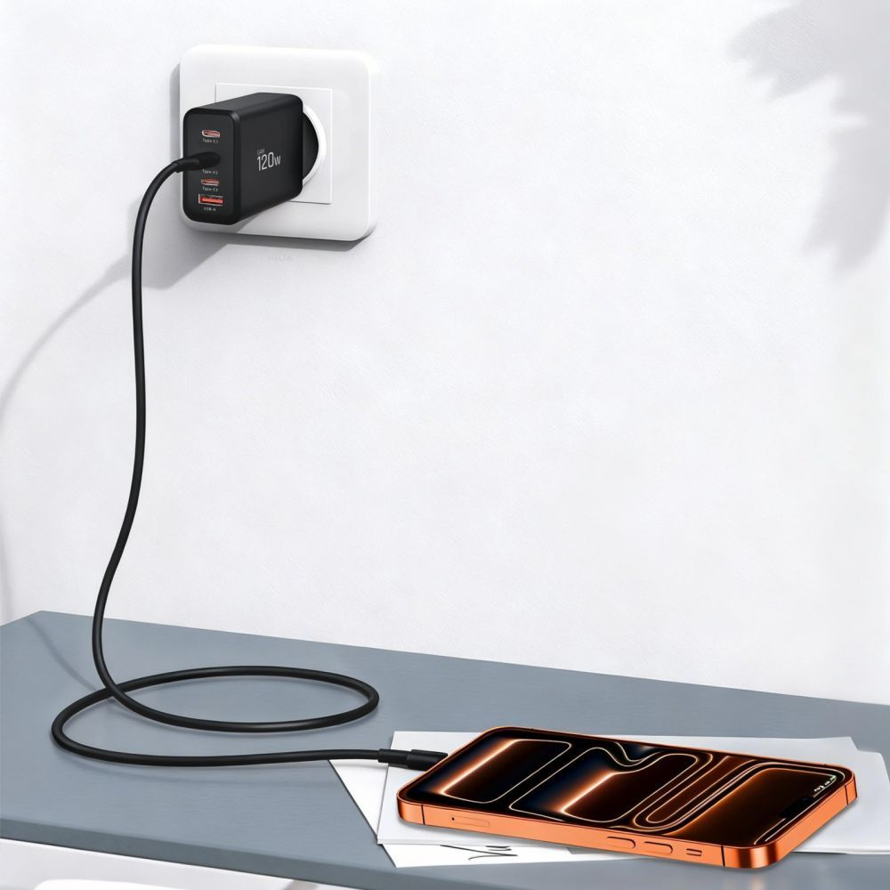 Chargeur Réseau Tech-Protect NC120W-GAN, 120W, 5A, 1 x USB-A - 3 x USB-C, Noir
