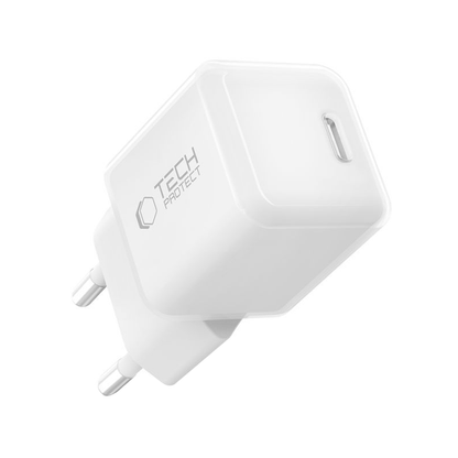 Caricatore da rete Tech-Protect NCM25, 25W, 3A, 1 x USB-C, Bianco