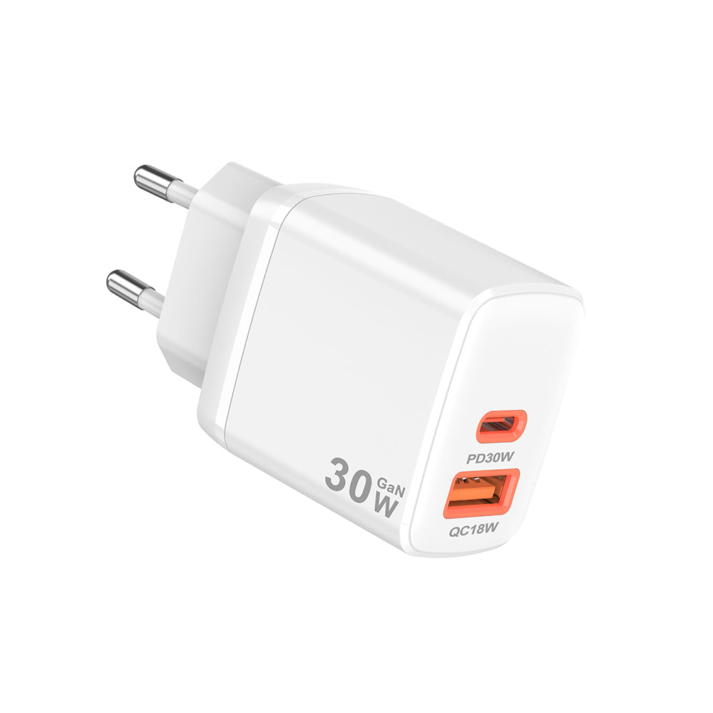 Chargeur réseau Techsuit CH1 Duonix, 30W, 3A, 1 x USB-A - 1 x USB-C, Blanc