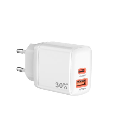 Chargeur réseau Techsuit CH1 Duonix, 30W, 3A, 1 x USB-A - 1 x USB-C, Blanc