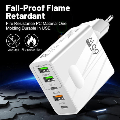 Techsuit CHC1 PentaXPower Network Charger, 25W, 3A, 3 x USB-A - 2 x USB-C, Black