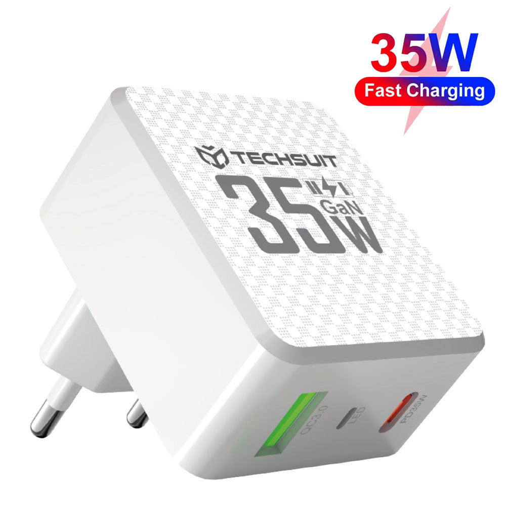 Netzladegerät Techsuit CHPD173 Tiny, 35W, 3A, 1 x USB-A - 1 x USB-C, Weiß