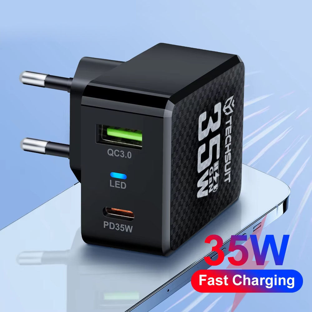 Netzladegerät Techsuit CHPD173 Tiny, 35W, 3A, 1 x USB-A - 1 x USB-C, Weiß