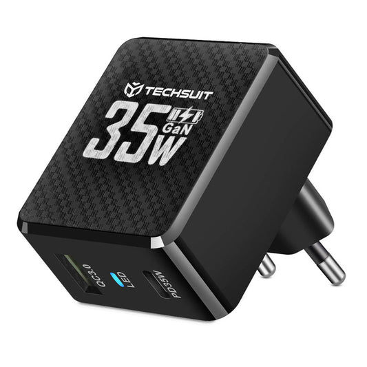 Netzladegerät Techsuit CHPD173 Tiny, 35W, 3A, 1 x USB-A - 1 x USB-C, Schwarz
