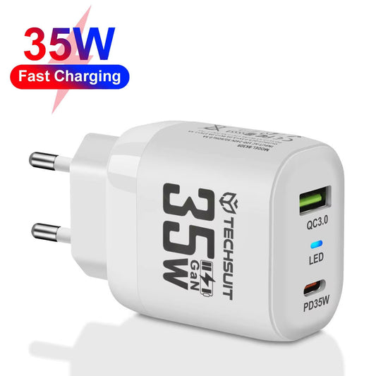 Chargeur réseau Techsuit CHPD174, 35W, 3A, 1 x USB-A - 1 x USB-C, Blanc