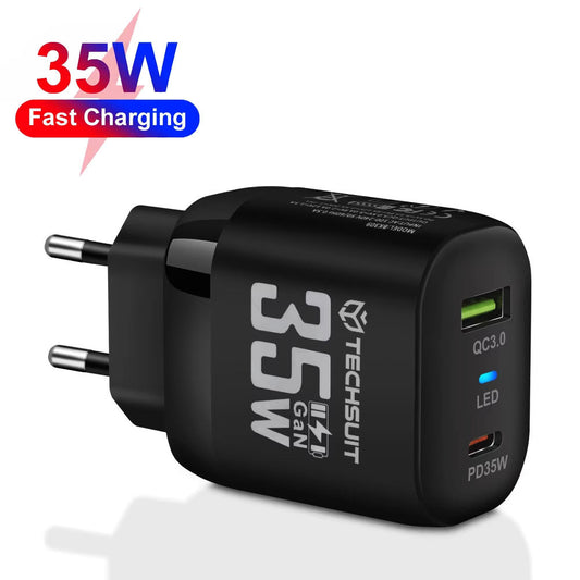Netzladegerät Techsuit CHPD174, 35W, 3A, 1 x USB-A - 1 x USB-C, Schwarz