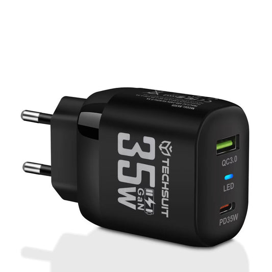 Chargeur réseau Techsuit CHPD174, 35W, 3A, 1 x USB-A - 1 x USB-C, Noir