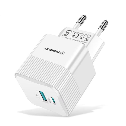 Netzladegerät Techsuit CHPD216 Tiny, 25W, 3A, 1 x USB-A - 1 x USB-C, Weiß
