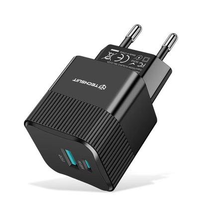 Chargeur Réseau Techsuit CHPD216 Tiny, 25W, 3A, 1 x USB-A - 1 x USB-C, Noir