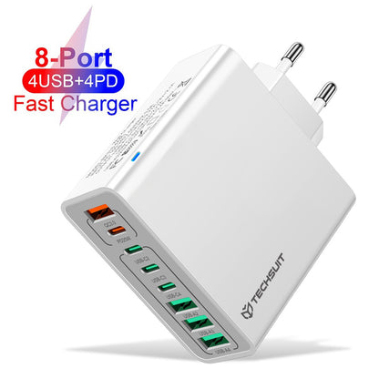 Caricabatterie Retea Techsuit CHPD224, 65W, 3.25A, 4 x USB-A - 4 x USB-C, Bianco