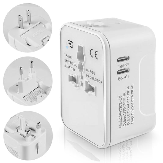 Chargeur Réseau Techsuit HHT202-2C Travel, 15W, 3A, 2 x USB-C, Blanc