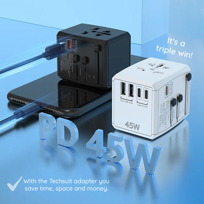 Caricabatterie da Rete Techsuit HHT905 Travel, 45W, 3A, 2 x USB-A - 2 x USB-C, Nero