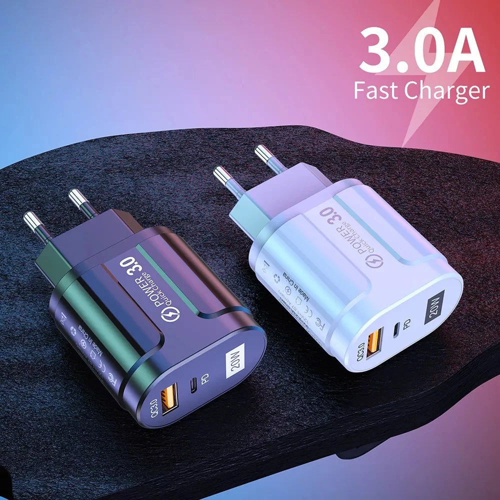 Caricabatterie Rete Techsuit Premium, 20W, 3A, 1 x USB-A - 1 x USB-C, Nero CHPD038