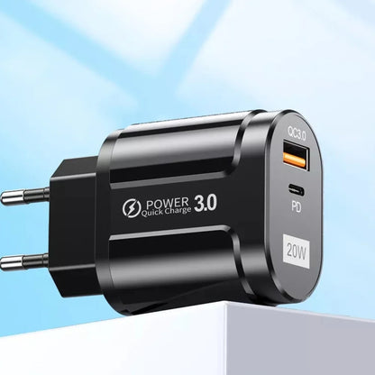 Caricabatterie Rete Techsuit Premium, 20W, 3A, 1 x USB-A - 1 x USB-C, Nero CHPD038