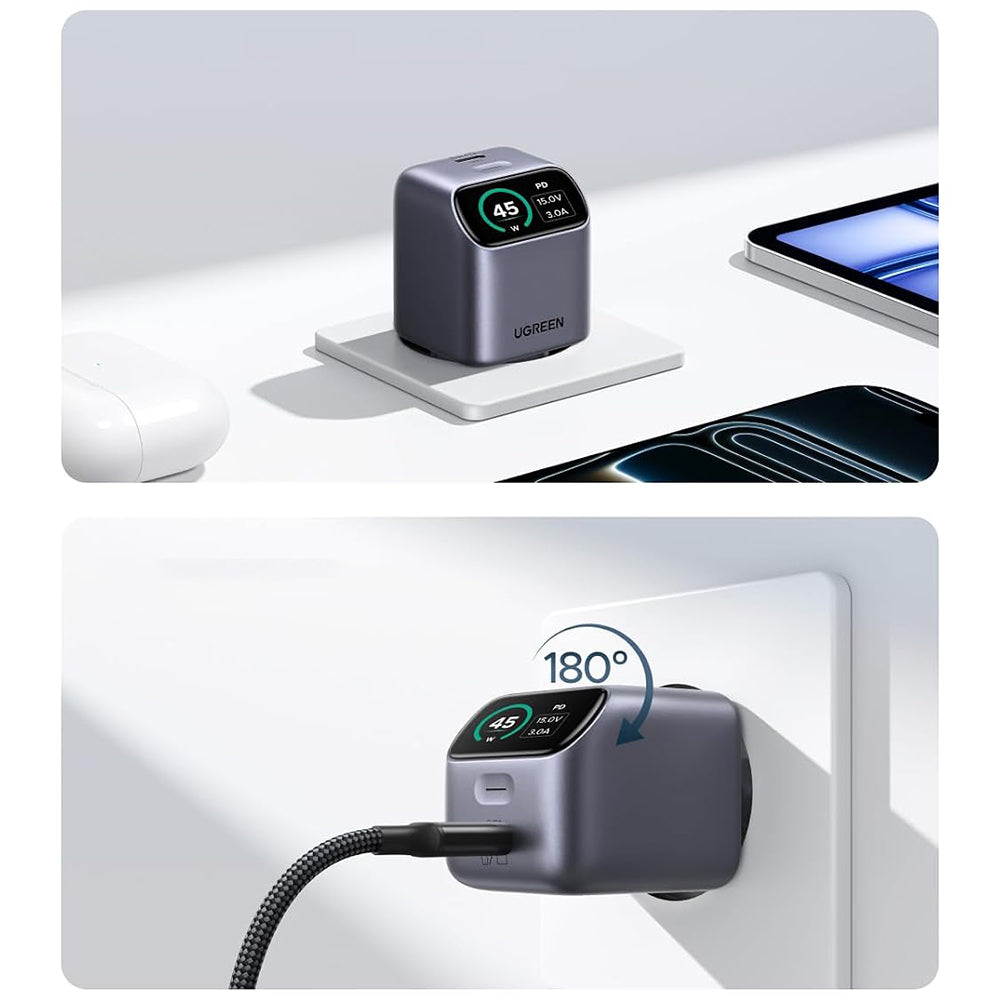 Caricatore da rete UGREEN Nexode Pro X740 (25419B) con display, 45 W, 3 A, 1 x USB-C, grigio
