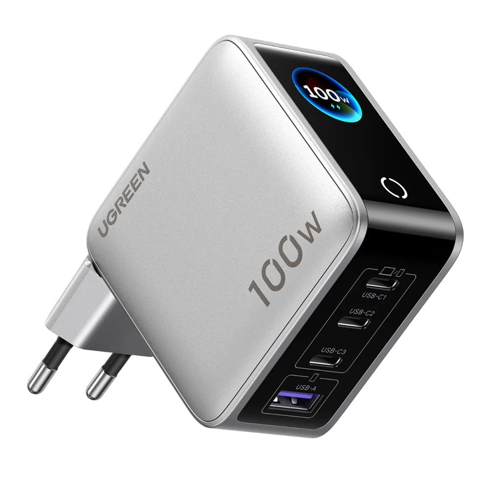 Chargeur secteur UGREEN Nexode Pro X772 (95942B) avec écran, 100 W, 5 A, 1 port USB-A et 3 ports USB-C, gris