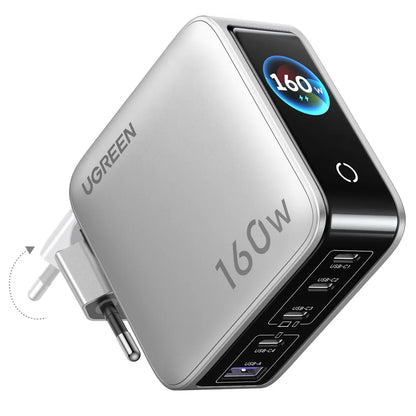 UGREEN Nexode Pro X774 (65637B) Netzladegerät mit Display, 160 W, 5 A, 1 × USB-A – 4 × USB-C, Grau