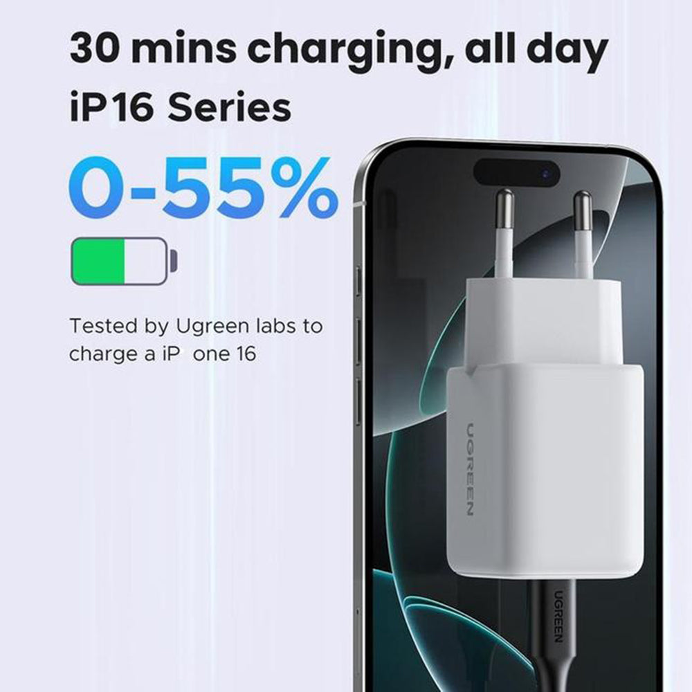 Chargeur Réseau UGREEN X516, 30W, 3A, 1 x USB-A - 1 x USB-C, Noir