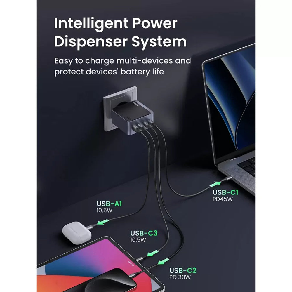 UGREEN X570 Nexode S Netzladegerät, 140W, 5A, 1 x USB-A - 3 x USB-C, Grau