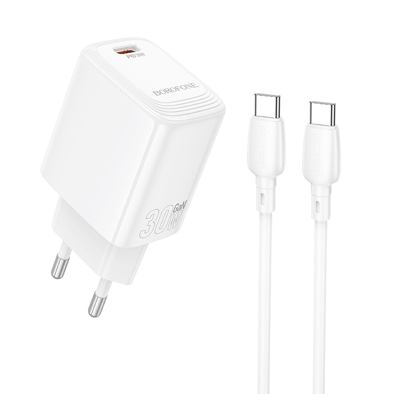 Netzladegerät mit USB-C Kabel Borofone BN28 Fuente, 30W, 3A, 1 x USB-C, Weiß