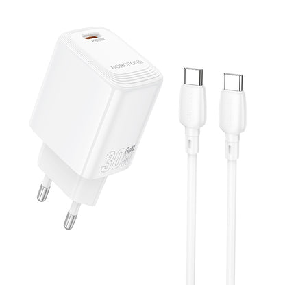 Netzladegerät mit USB-C Kabel Borofone BN28 Fuente, 30W, 3A, 1 x USB-C, Weiß