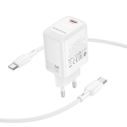 Netzladegerät mit USB-C Kabel Borofone BN28 Fuente, 30W, 3A, 1 x USB-C, Weiß