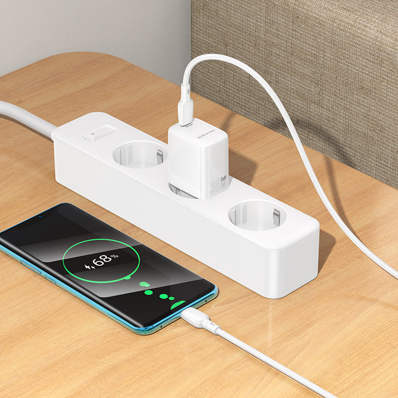 Netzladegerät mit USB-C Kabel Borofone BN28 Fuente, 30W, 3A, 1 x USB-C, Weiß