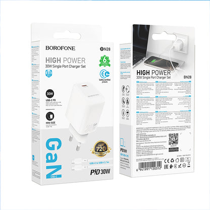 Netzladegerät mit USB-C Kabel Borofone BN28 Fuente, 30W, 3A, 1 x USB-C, Weiß