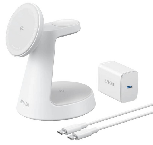 Chargeur secteur sans fil Anker MagGo 3en1, 15W, 1,67A, Blanc B25M4G21