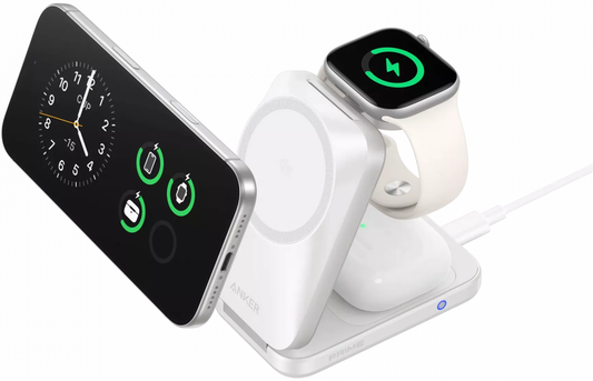 Chargeur Secteur Sans Fil Anker Prime MagGo 3en1, 25W, Blanc B25N1G21