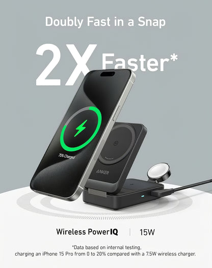 Caricabatterie Wireless Anker MagGo 3in1, 15W, 1.67A, Nero B2557311