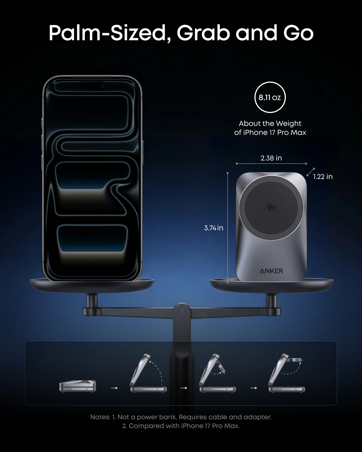 Caricatore Wireless da Rete Anker Prime MagGo 3in1, 25W, Nero A25N1