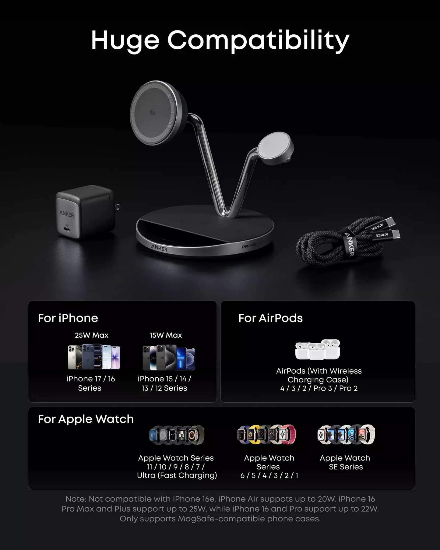 Anker Prime MagGo AirCool 3in1 Wireless Netzladegerät, 25W, Schwarz B25X7G11