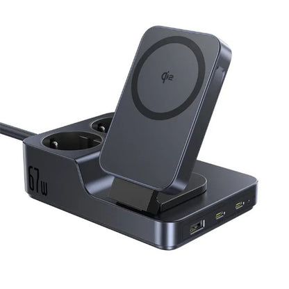 Caricabatterie Stazione Baseus Nomos ND11 QI 6in1, 67W, 3.35A, 1 x USB-A - 2 x USB-C - 2 x Schuko, Nero P80015804213-00