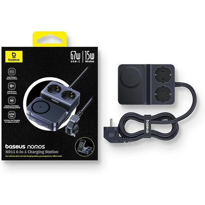 Caricabatterie Stazione Baseus Nomos ND11 QI 6in1, 67W, 3.35A, 1 x USB-A - 2 x USB-C - 2 x Schuko, Nero P80015804213-00