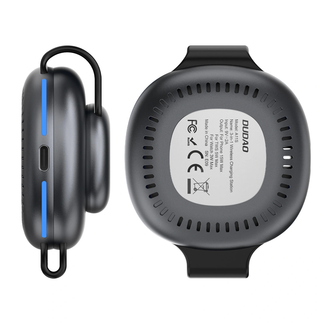 Caricabatterie Rete Wireless Dudao A11S 3in1, 15W, Nero