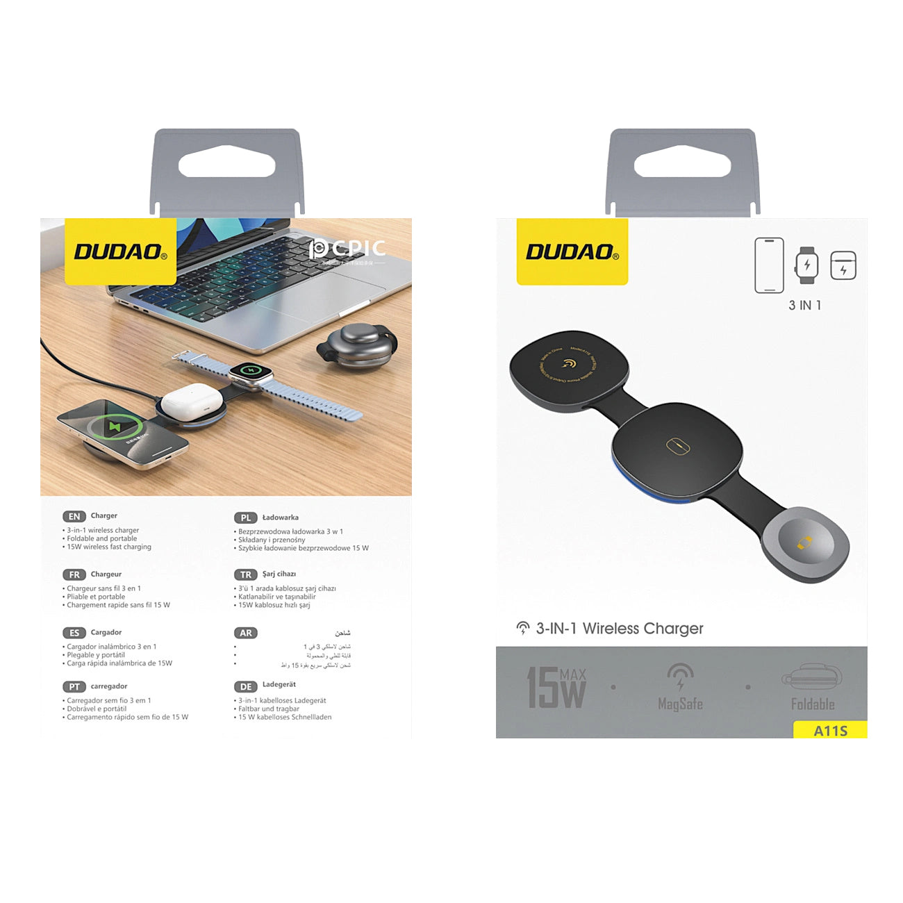 Caricabatterie Rete Wireless Dudao A11S 3in1, 15W, Nero