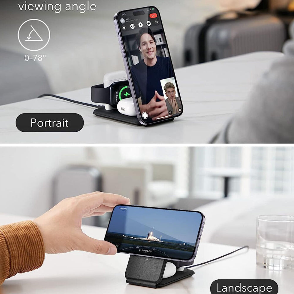 Caricabatterie Wireless Retea ESR Travel 3in1, 15W, 1.67A, Nero