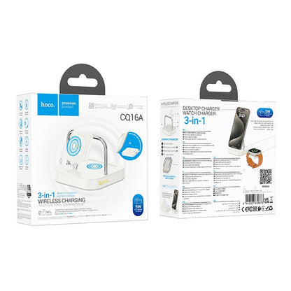 Chargeur Réseau Sans Fil HOCO CQ16A 3en1, 15W, 1.67A, Blanc