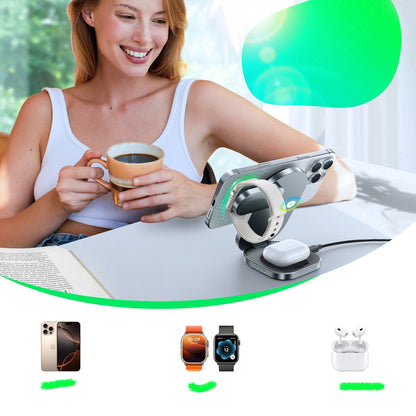 Chargeur Réseau Sans Fil Joyroom JR-W17 3en1, 15W, 1.67A, Noir