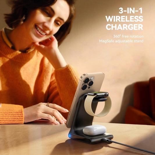 Chargeur Réseau Sans Fil Joyroom JR-W15 3en1, 15W, 1.67A, Noir