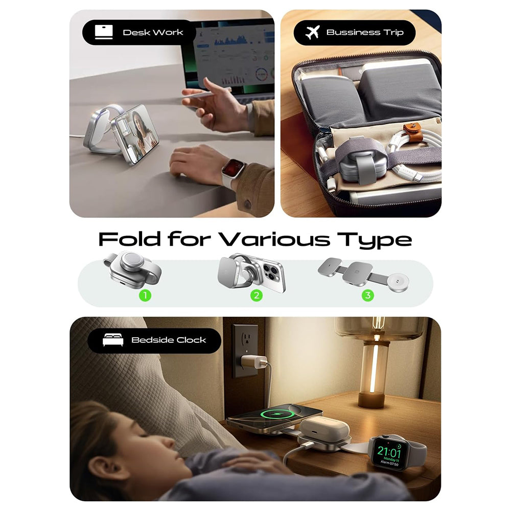 Chargeur Réseau Sans Fil Lisen 3en1, 15W, 1.67A, Gris YL0424040001